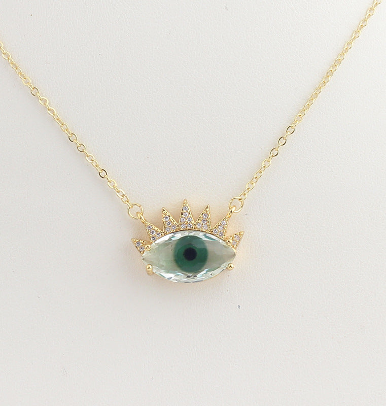 Wholesale Devil Eye Clear Zircon Necklace with Zircon Eyelashes Necklaces