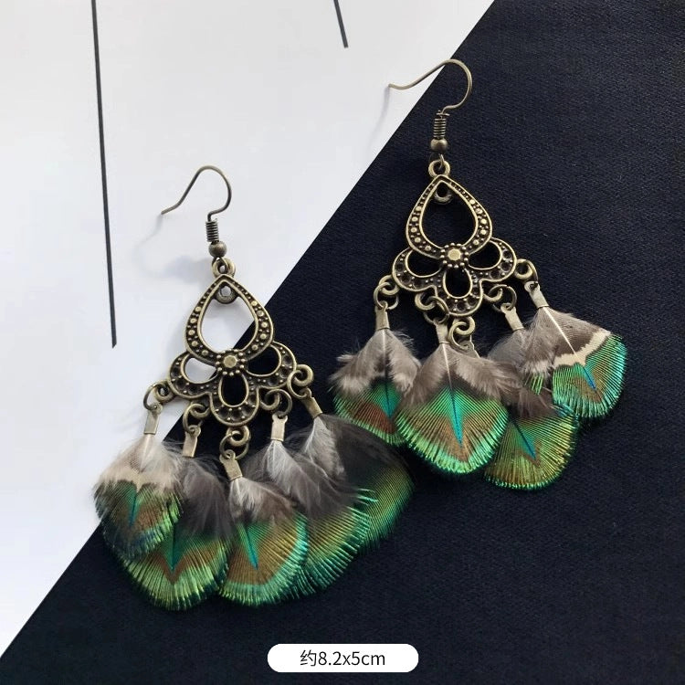 Wholesale Peacock Feather Tassel Bohemian Earrings