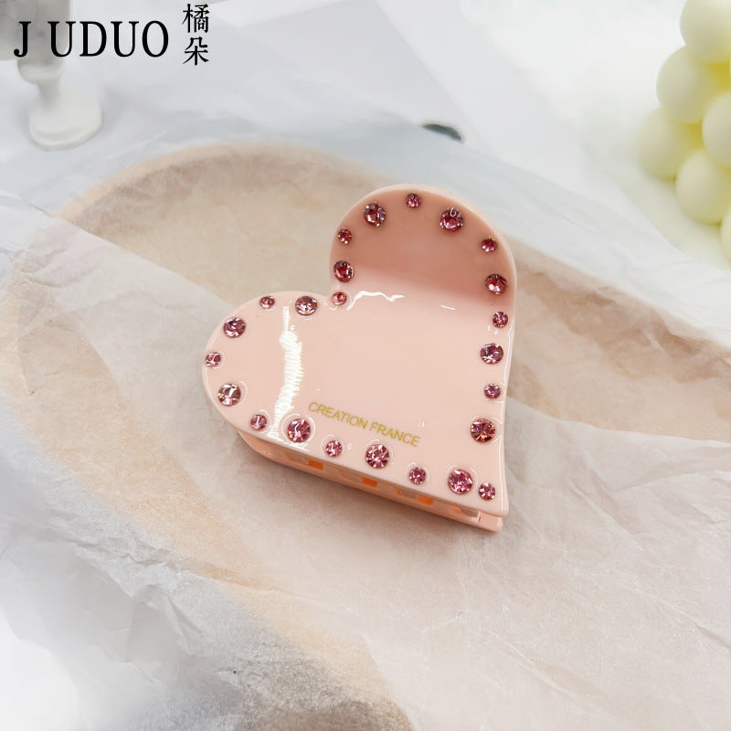 Wholesale Tangerine Acetic Acid Love Grab Clip Advanced Sense Diamond Hairpin Back Head Shark Clip Valentine's Day Girl's Headwear Hair Accessories