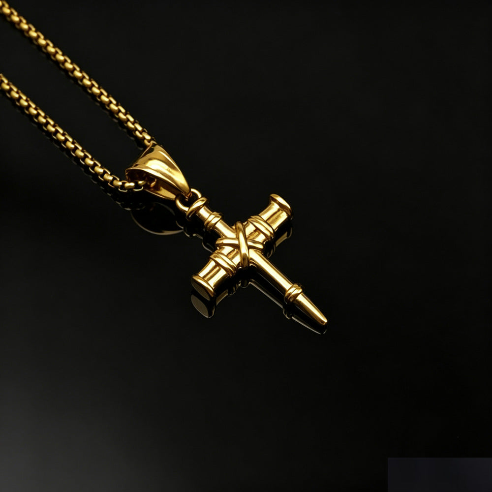 Wholesale Gold Plated Stainless Steel Knotted Nail Pendant Necklace Geometric Hip Hop Style Fashion Jewelry Accessory For Boutique Resale