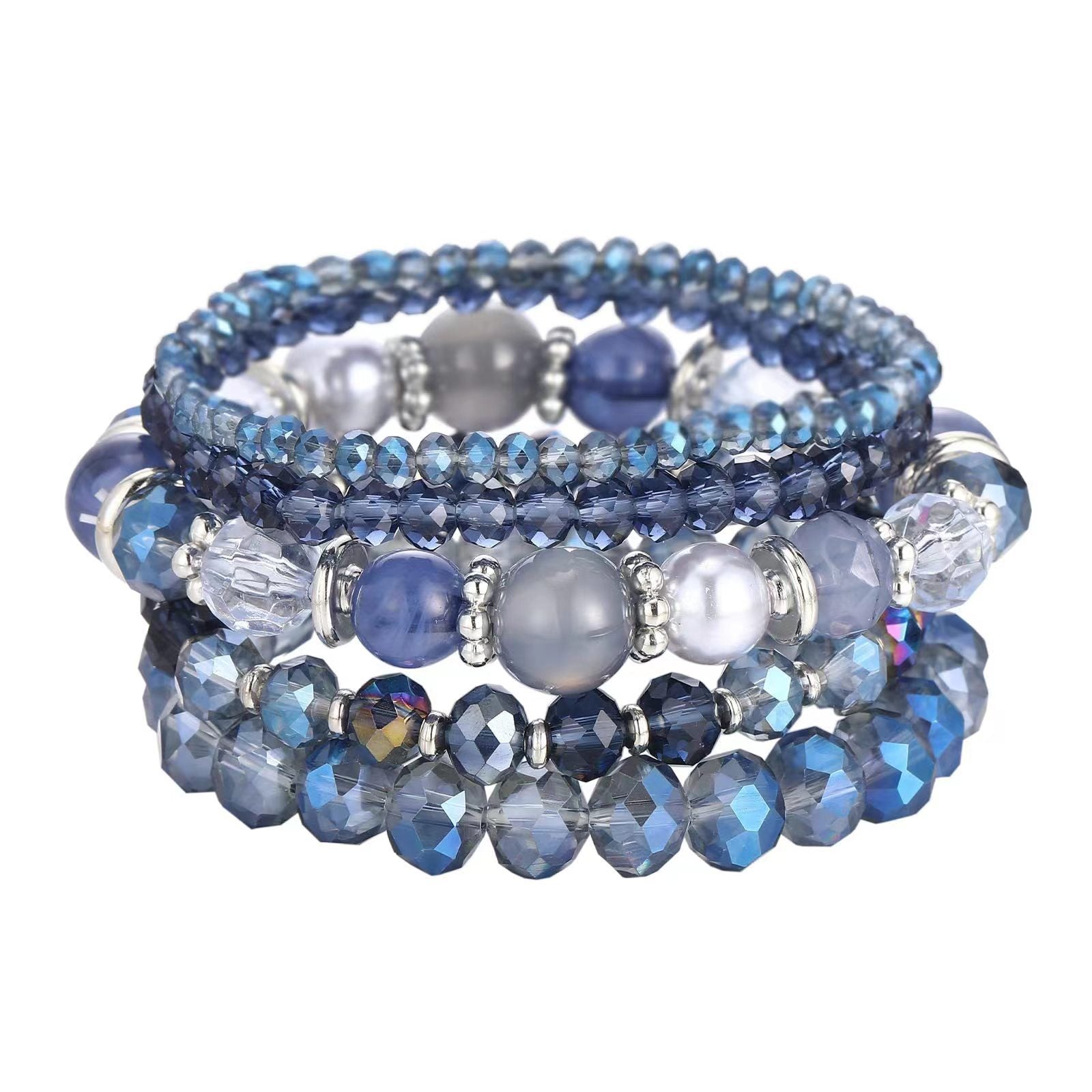 Wholesale Bohemian Colorful Crystal Multi-layered Beaded Elastic Bracelet