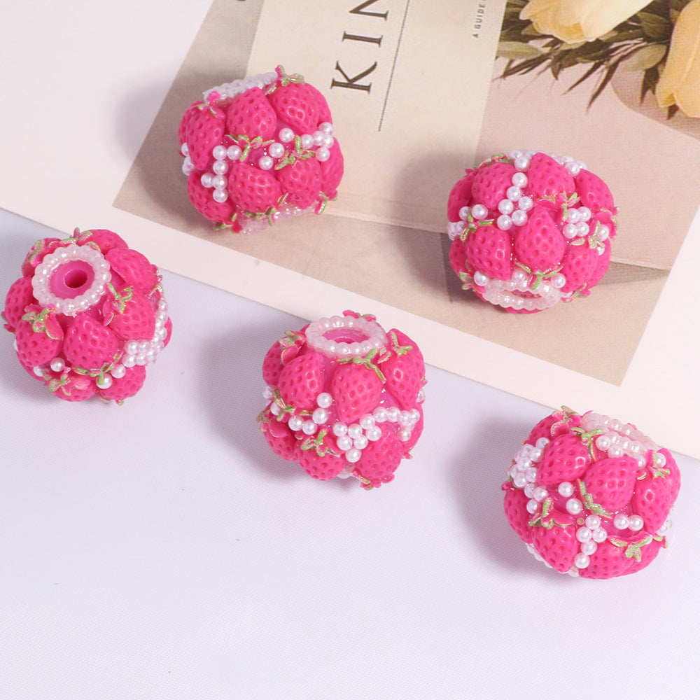 Wholesale 5pcs Polymer clay double layer strawberry beads straight hole loose beads beaded DIY accessories