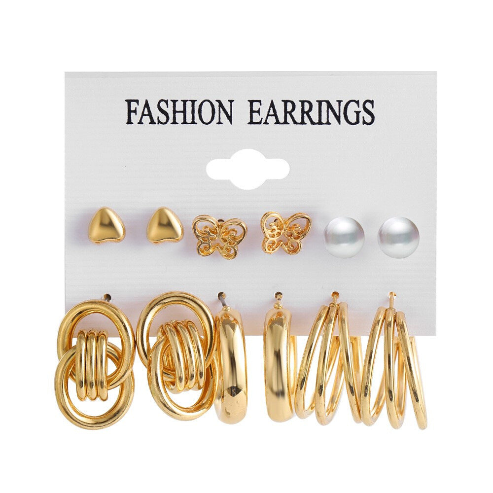 Wholesale Gold Heart Butterfly Geometric Twist Alloy Earrings Set of 6