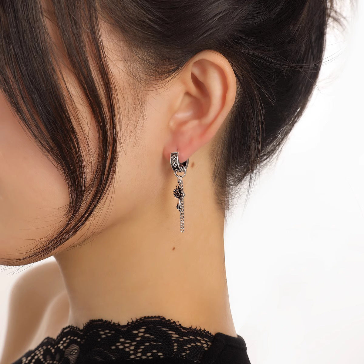 Wholesale Gothic style retro distressed dark cross tassel earrings