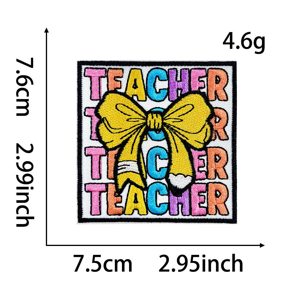 Wholesale Stylish Teacher S Day Embroidered Patch Set With Pencil Bow Designs Polyester Iron On Applique For et DIY Accessory