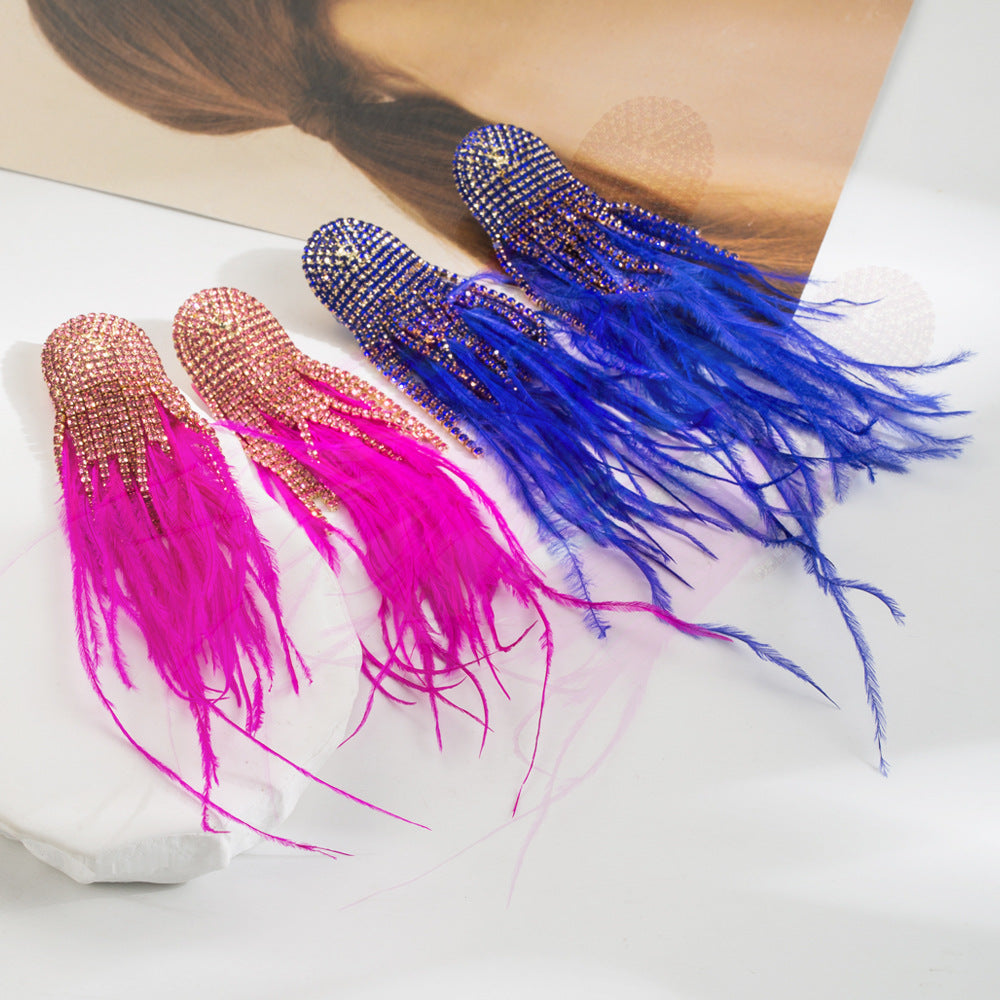 Wholesale Bohemian Style Feather Tassel Alloy Earrings