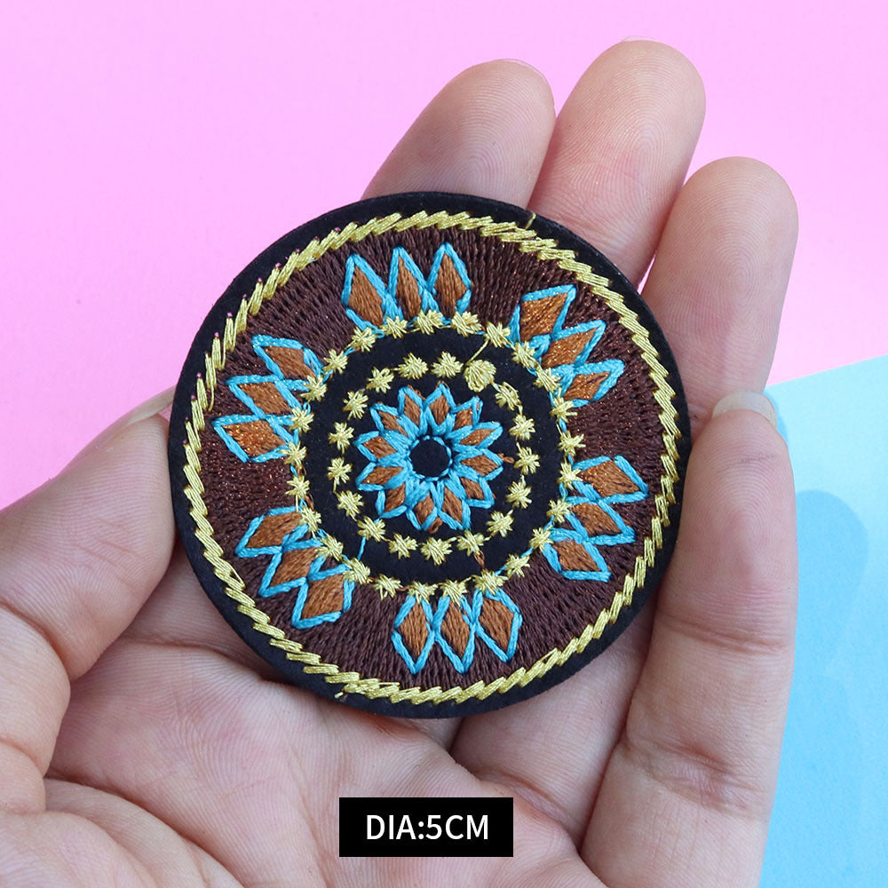 Wholesale 5cm ethnic style round floral embroidery sequins mixed with gold thread patch