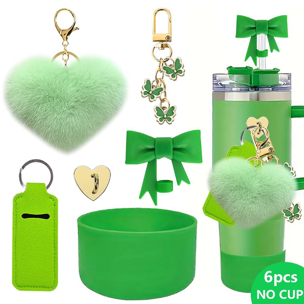 Wholesale Valentine's Day Love Hair Ball Pendant Silicone Cup Cover Bow Straw Plug Couple Heart-shaped Keychain