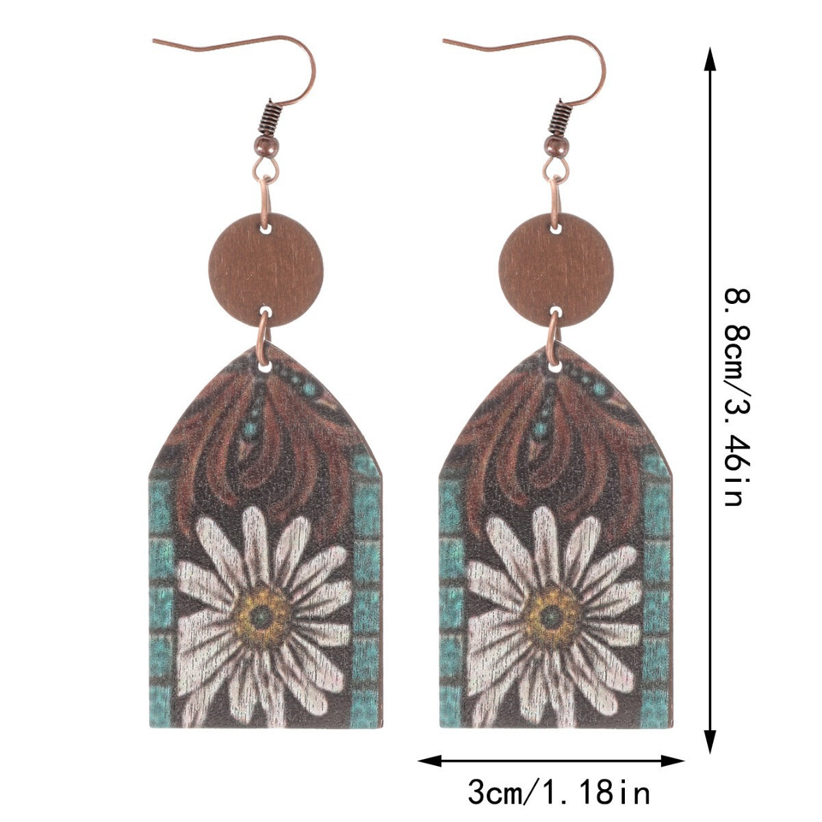 Wholesale Western Style Wooden Bull Head Flower Pattern Earrings