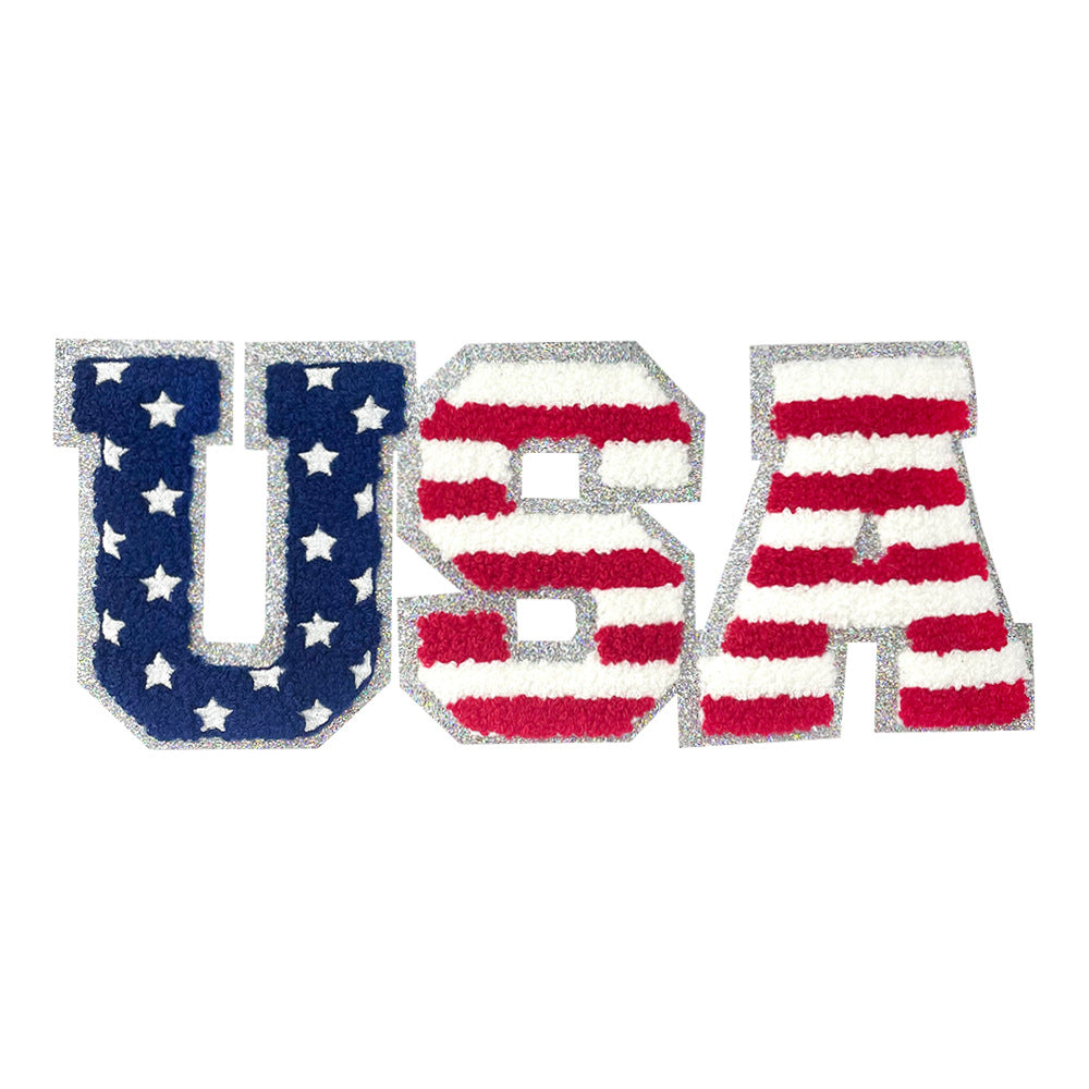 Wholesale Towel Embroidery Patch 28Cm USA Stars Stripes Applique For Coats Casual DIY Accessory