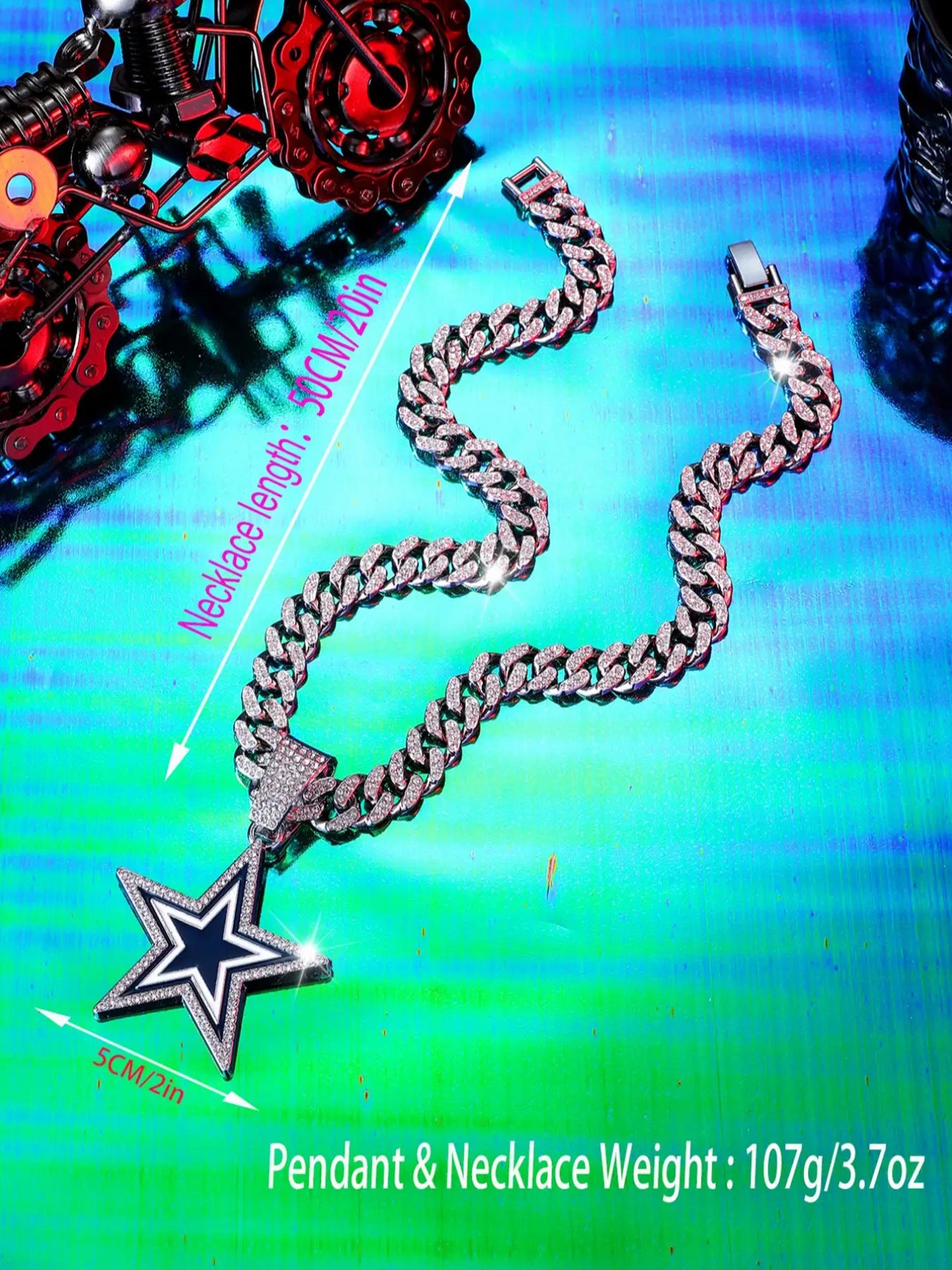 Wholesale full diamond blue five-pointed star  hip-hop  necklace