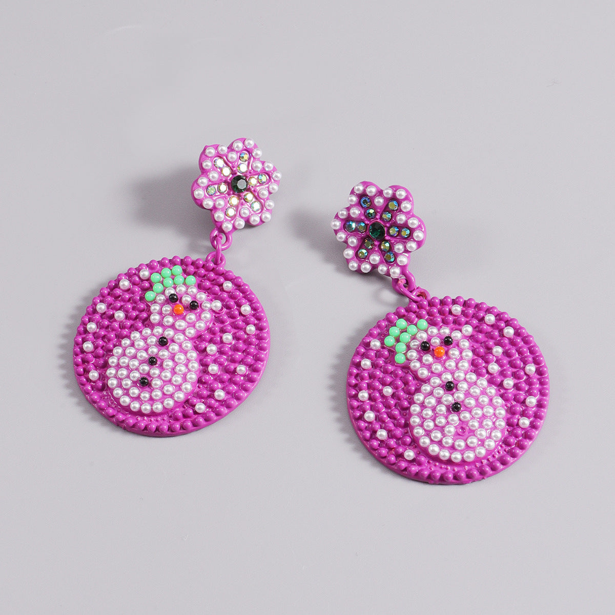 Wholesale Christmas Alloy Diamond Inlaid Rice Bead Christmas Snowflake Round Earrings