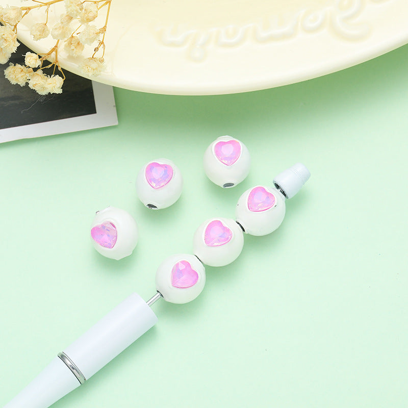 Wholesale 10pcs Love Alloy Series White Round Beads