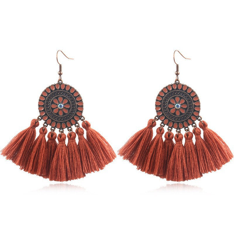 Wholesale Retro Ethnic Style Tassel Alloy Oil Drop Earrings