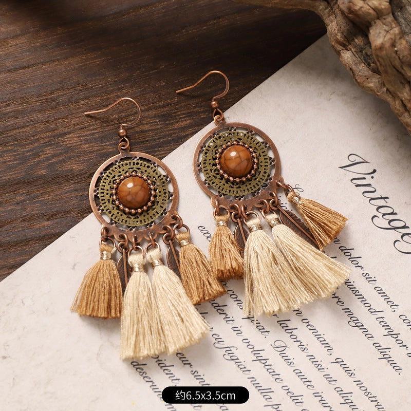 Wholesale Bohemian Feng Shui Drop shaped Long tassel Earrings