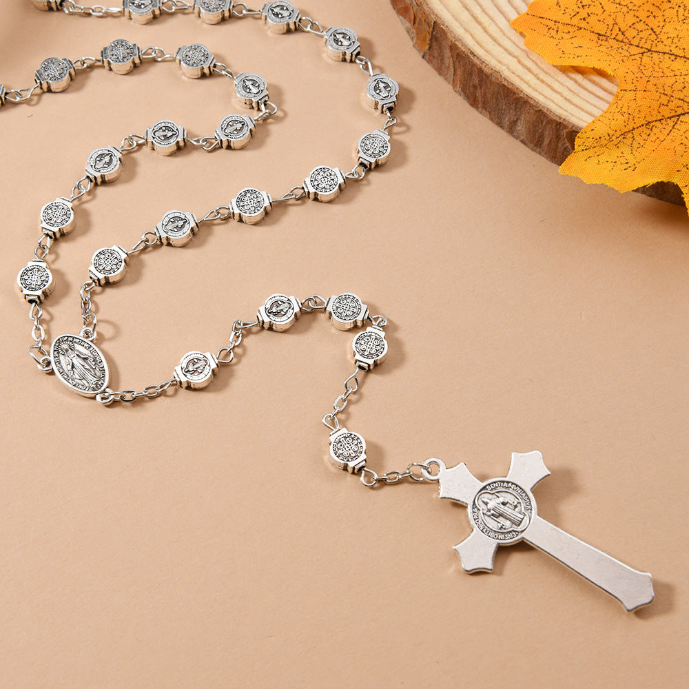 Wholesale St.  Benedict Alloy Cross Rosary Necklace