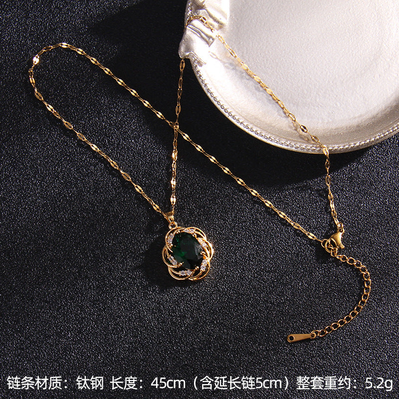 Wholesale Titanium steel necklace female zircon water drop pendant niche design jewelry
