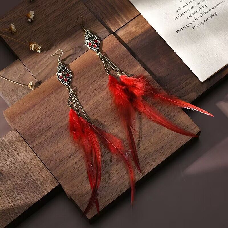 Wholesale Ethnic Style Chain Feather Earrings