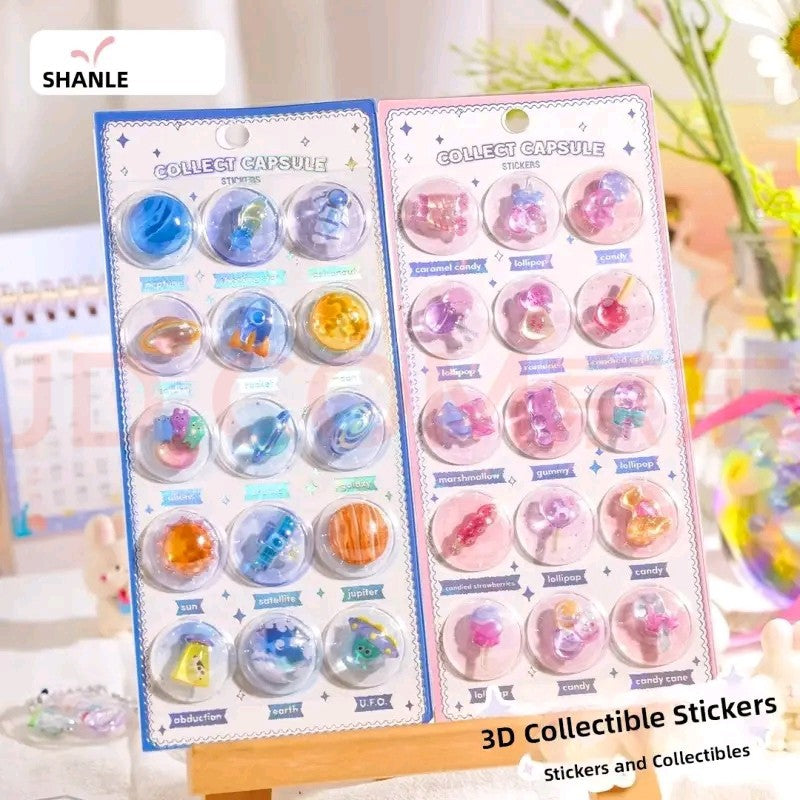 Wholesale Capsule Creative Illustrations Embossed Crystal 3D Stickers