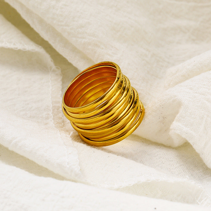 Wholesale Exaggerated Ring Multi-layered Titanium Steel 18k Gold Plated Ring