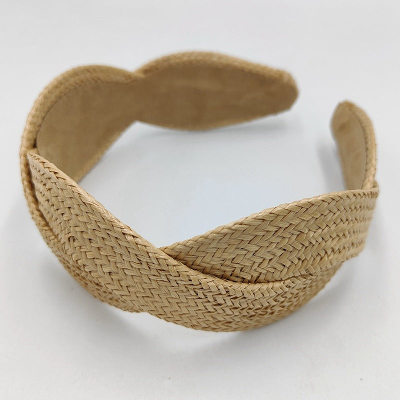 Wholesale Solid Color Grass Woven Wide Edge Hair Bands