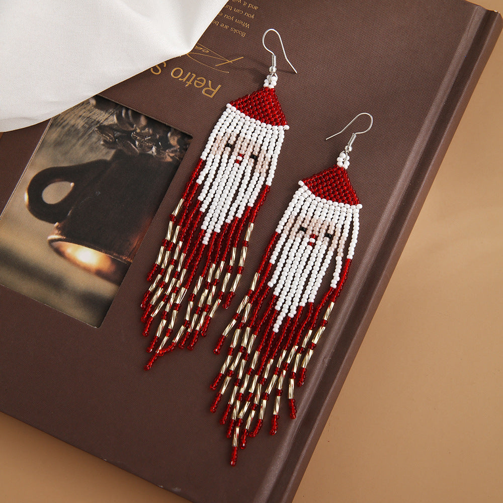 Wholesale Christmas Rice Beads Tassels Bohemian Style Handwoven Earrings