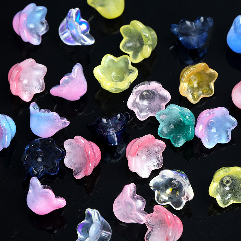 Wholesale 100pcs Crystal Two tone Wind Chime Flower Gradient Glass with Holes DIY Handmade Flower Tray Beads