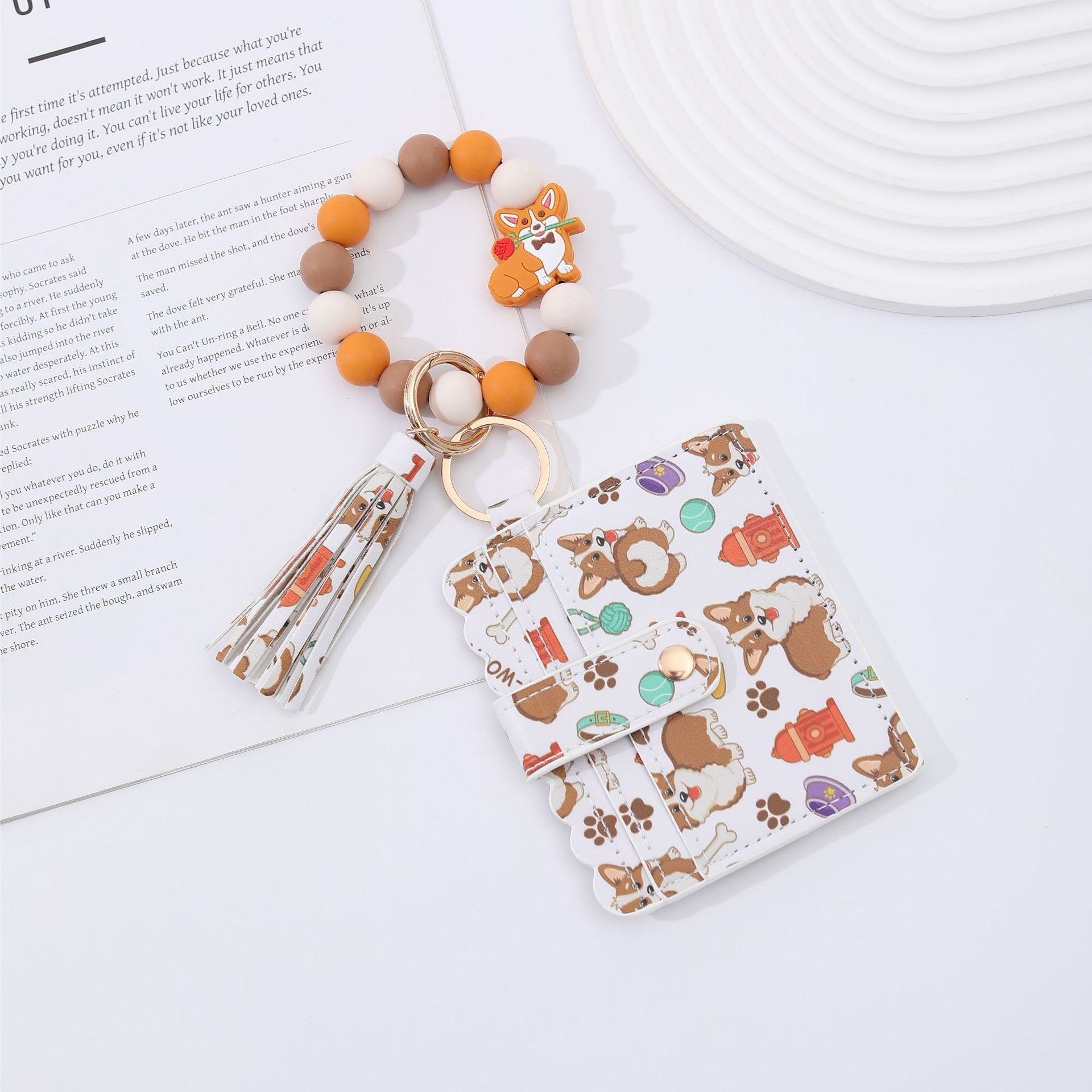 Wholesale Cardholder keychain PU tassel print animal keychains