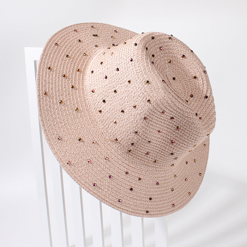 Wholesale Pink Rhinestone Flat Straw Hat