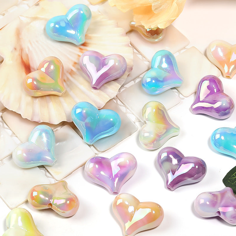 Wholesale 100pcs Gradient Color Cream Love UV Plated Peach Heart Acrylic Diy Accessories Beads