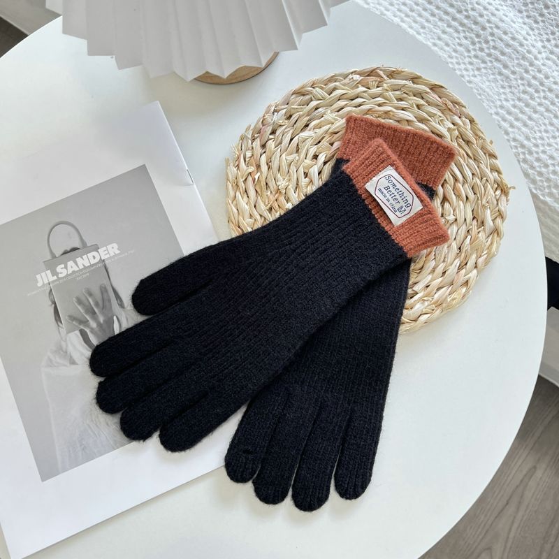 Wholesale Autumn and Winter Color-blocked Knitted Woolen Gloves with Touch Screen Minute Hands