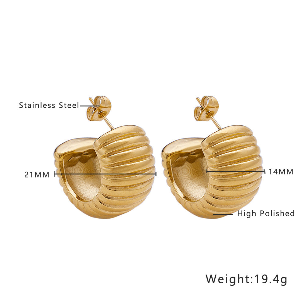 Wholesale Retro Twisted Circle Diamond Braided Wheat Ear C-Shaped Large Arc Gold Earrings