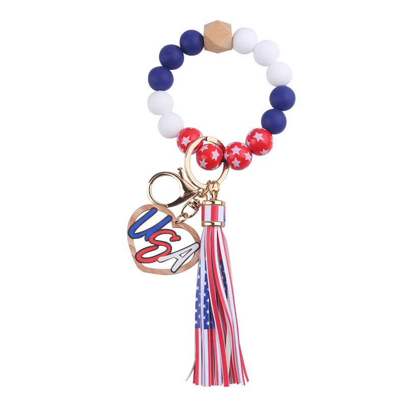 Wholesale American Independence Day Silicone Beaded Wrist Keychain