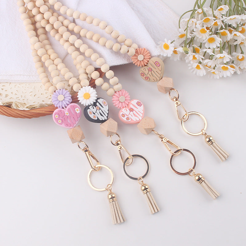 Wholesale New Wooden Bead Necklace Keychain