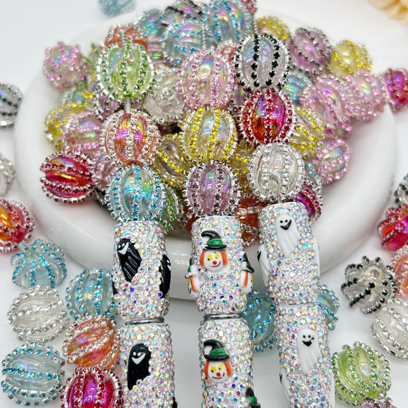 Wholesale 20pcs Diamond Chain Pumpkin Colorful Lantern Acrylic Beads