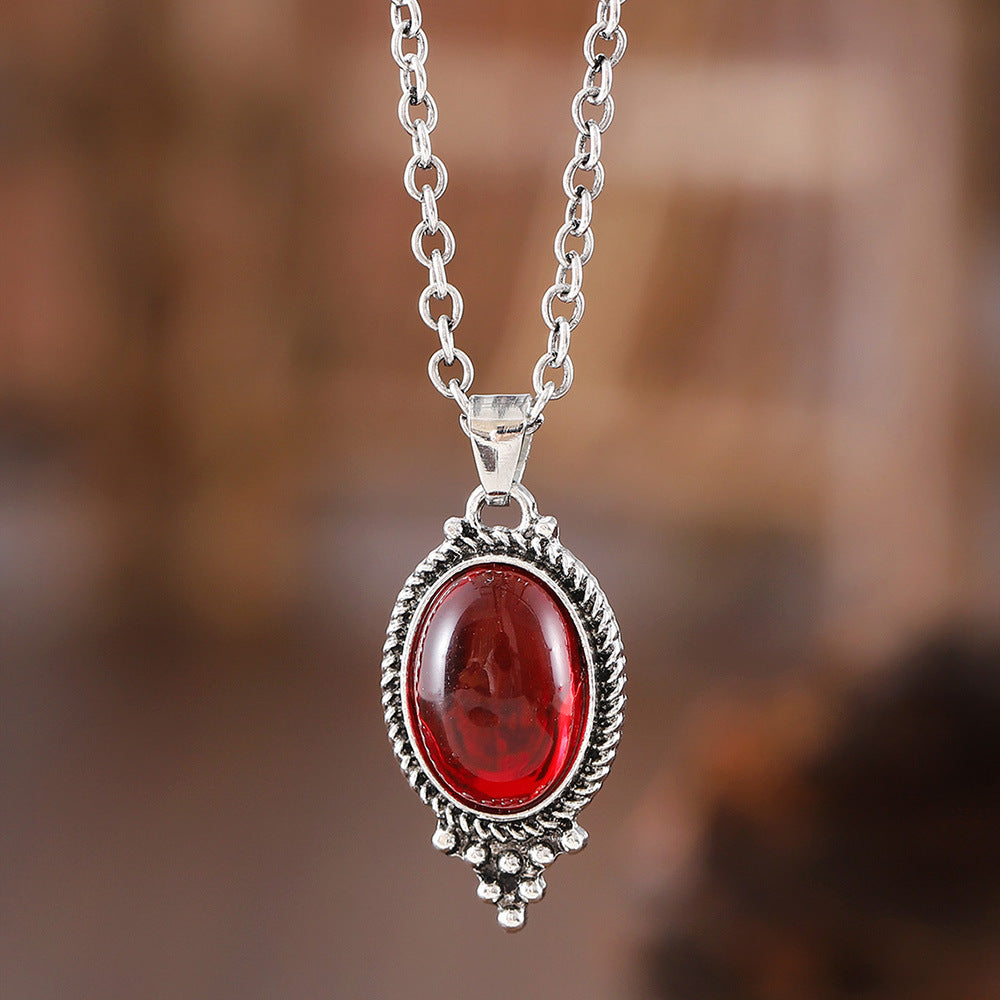 Wholesale Ruby Oval Alloy Pendant Fashion Earrings Jewelry suit