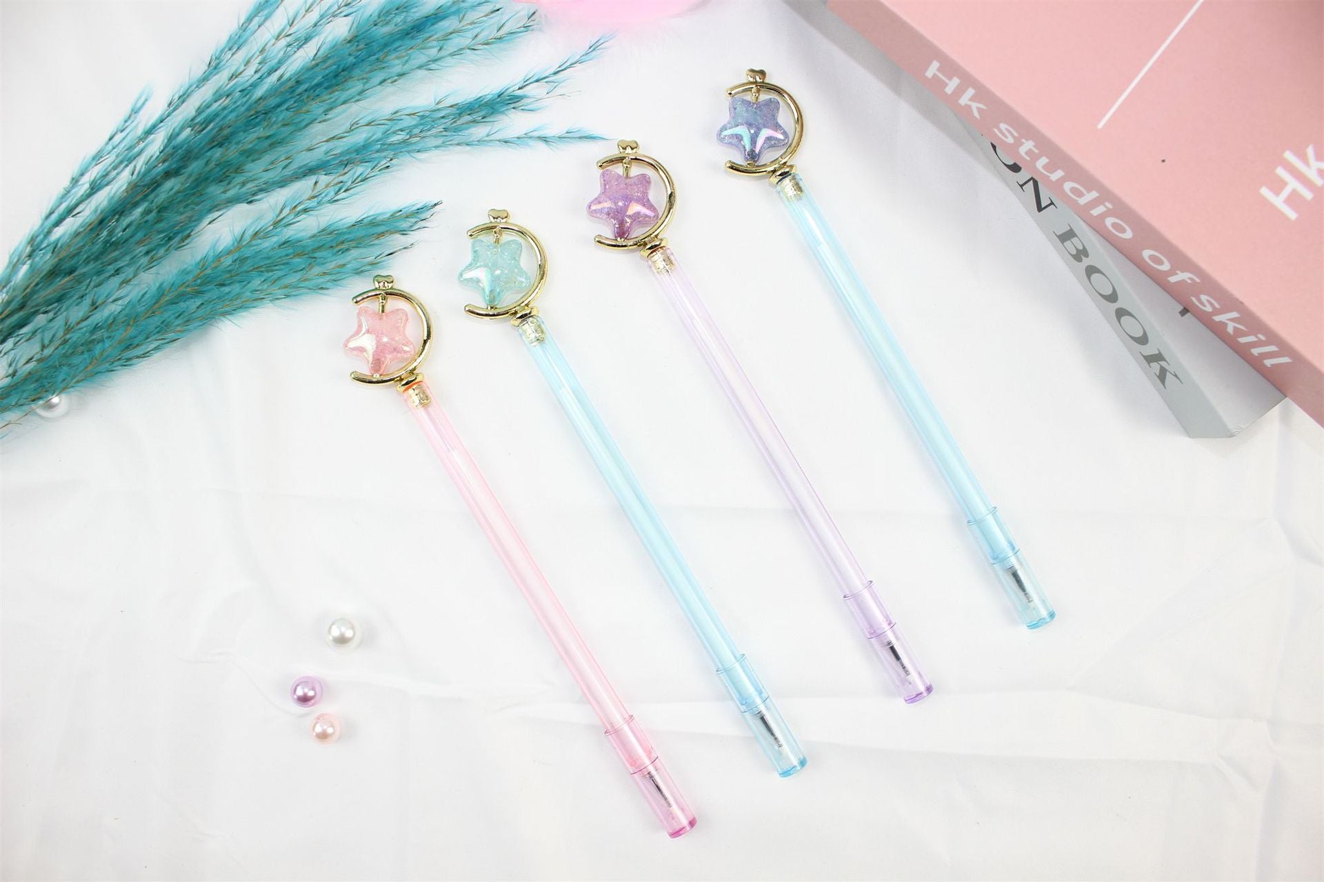 Wholesale 12pcs  Rotatable Beads Star Moon Plastic Gel Pen
