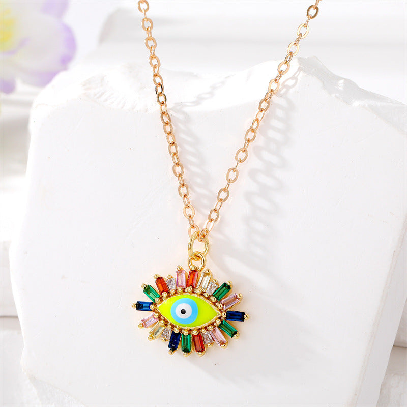 Wholesale Color Inlaid Zircon Color Drip Devil Eye Alloy Necklaces
