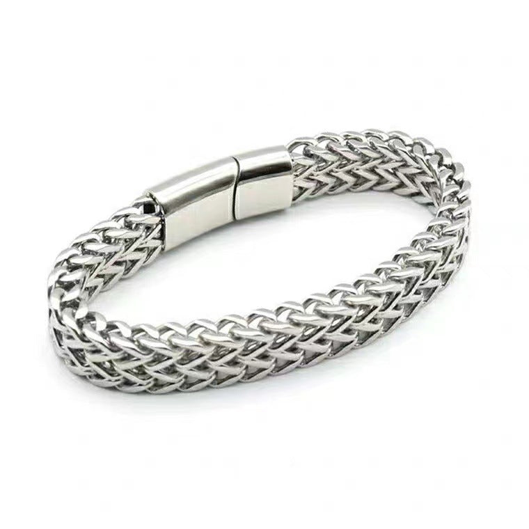 Wholesale Titanium steel bracelet double row square chain magnet clasp bracelet