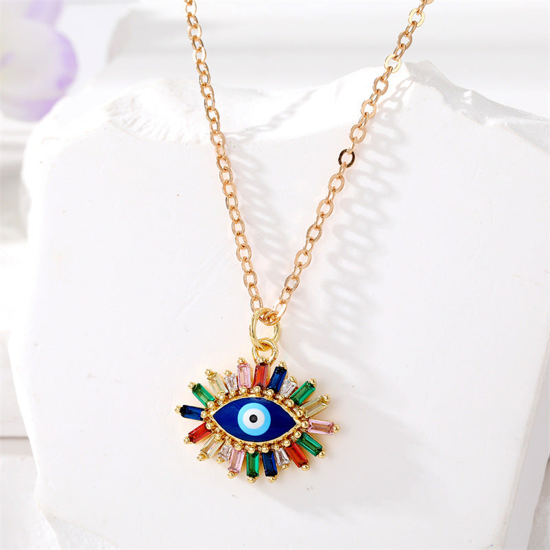 Wholesale Color Inlaid Zircon Color Drip Devil Eye Alloy Necklaces