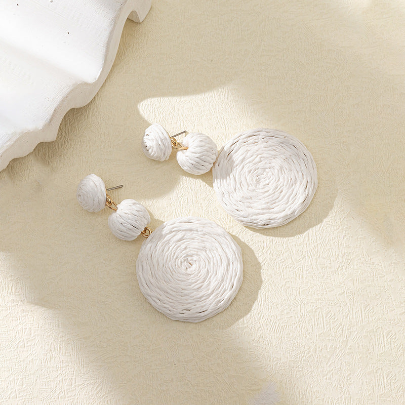 Wholesale Klein Blue Gourd Braided Raffia Hoop Earrings