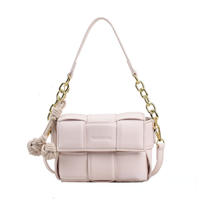 Wholesale Pink Woven PU Shoulder Bag Chain Crossbody Bag