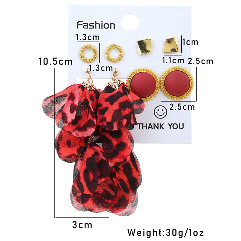 Wholesale Geometric Round Stud Fabric Tassel Earrings Set