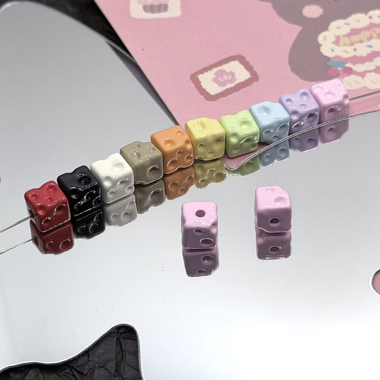 Wholesale 10pcs Alloy Cheese Block Square Colorful Alloy Beads Accessories DIY Accessories