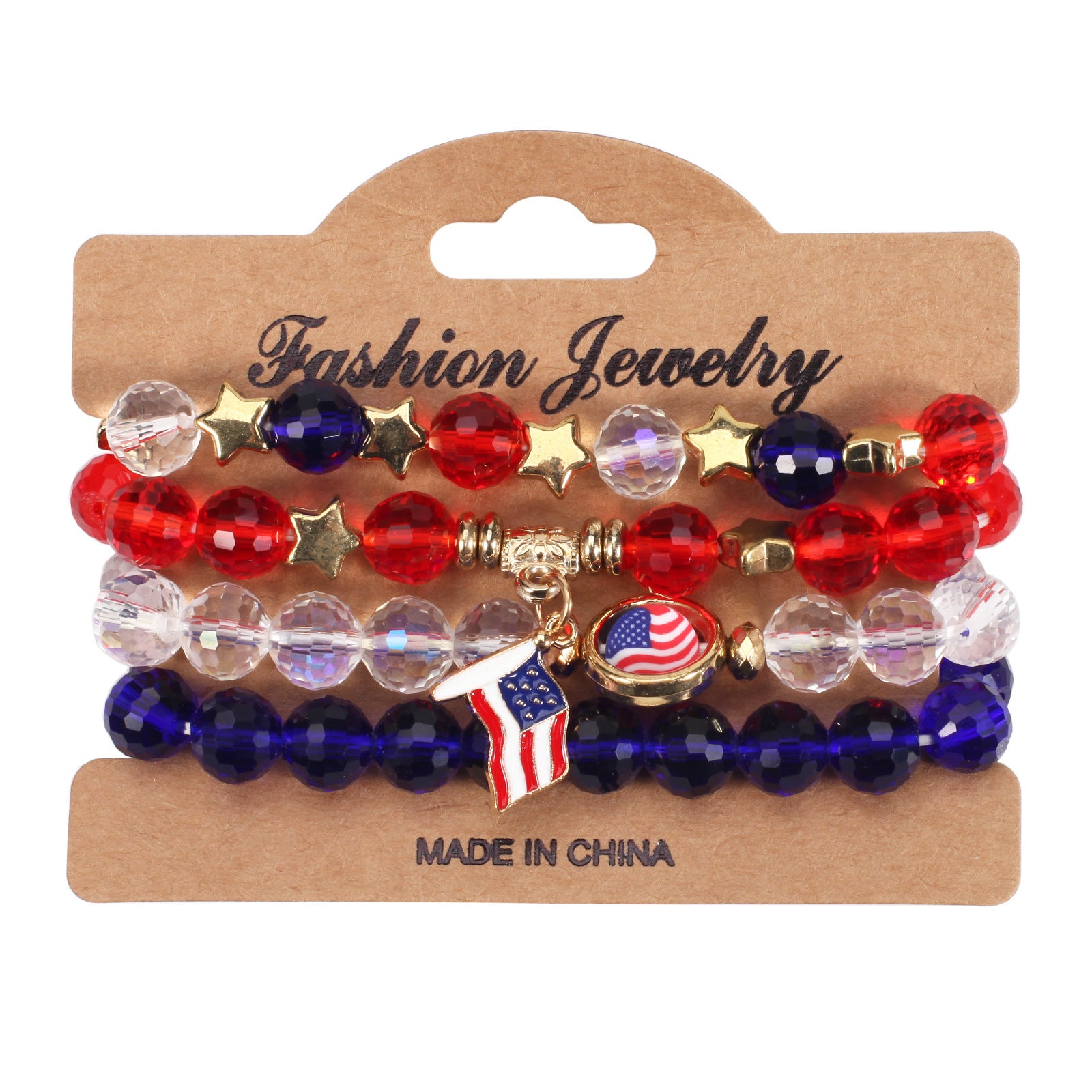 Wholesale American Independence Day Multi-layer Beaded Elastic Bracelet