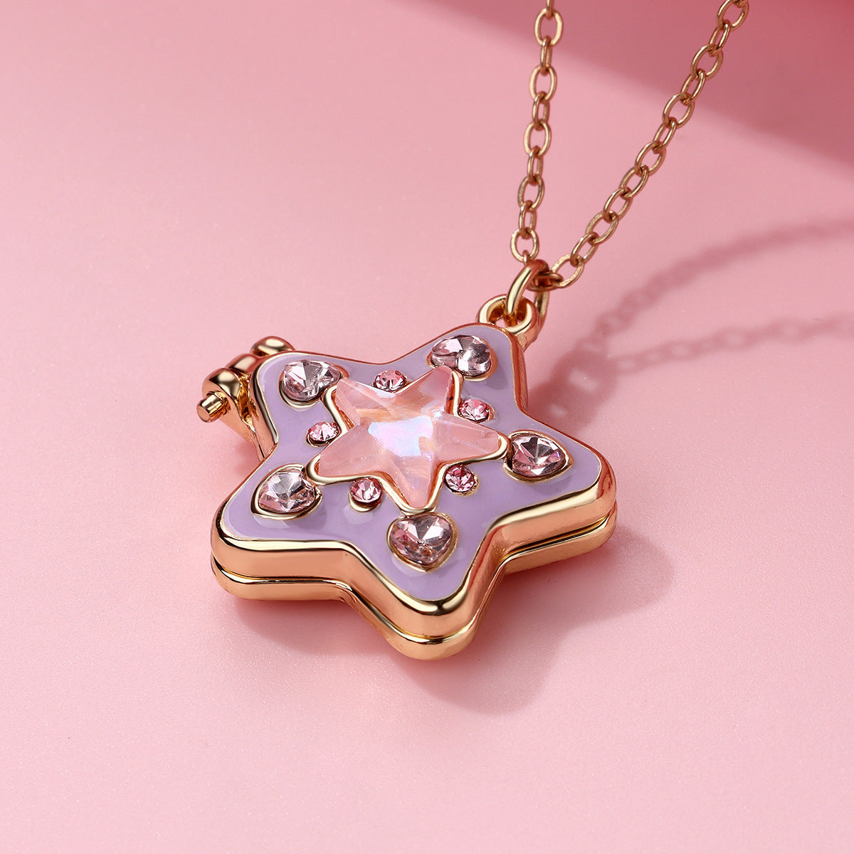 Wholesale  opening and closing five-pointed star colored diamond clavicle chain starfish necklace