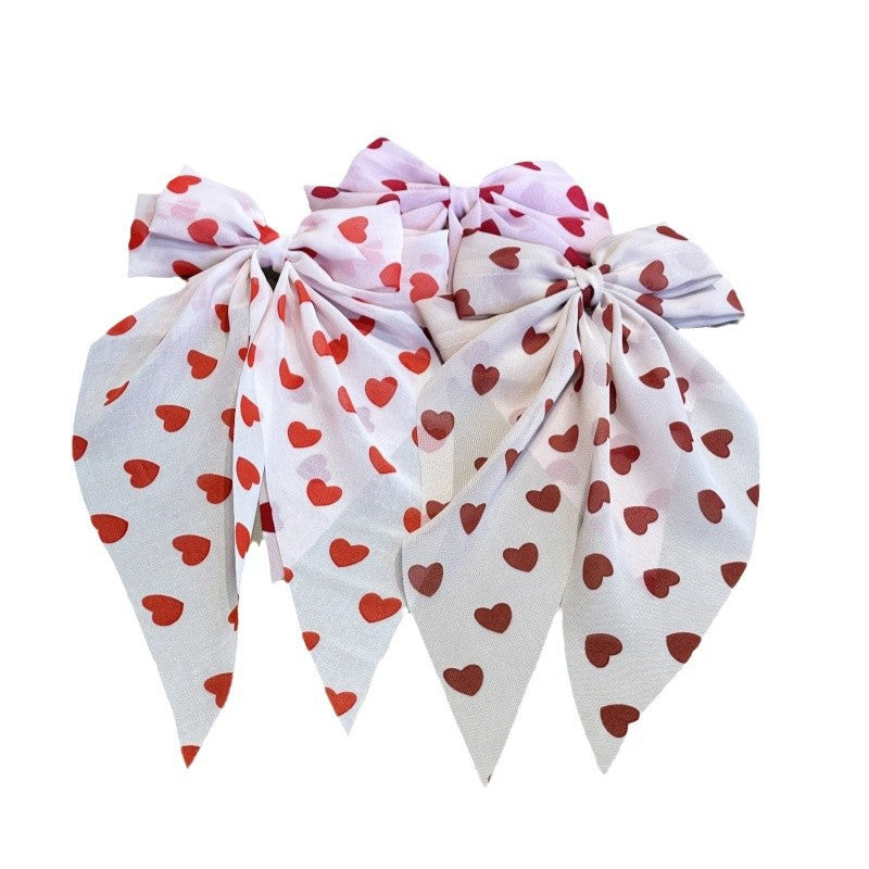 Wholesale heart-shaped printed bow ribbon spring clip Valentine sweet hair clip creative hair accessories