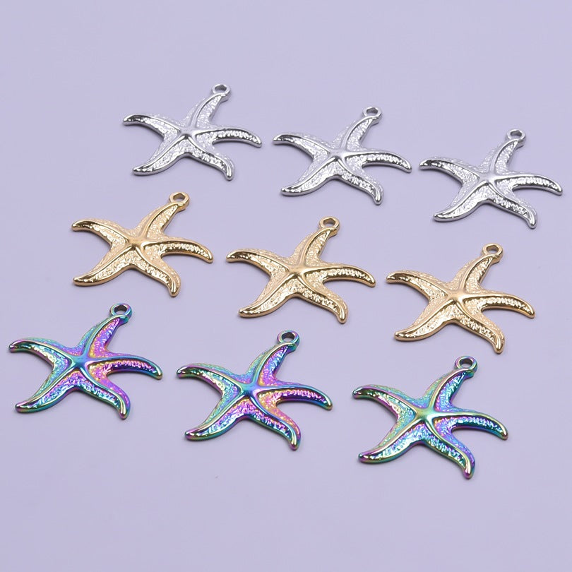 Wholesale 5pcs Steel Color Irregular Starfish Titanium Steel Colorful Pendant Accessories