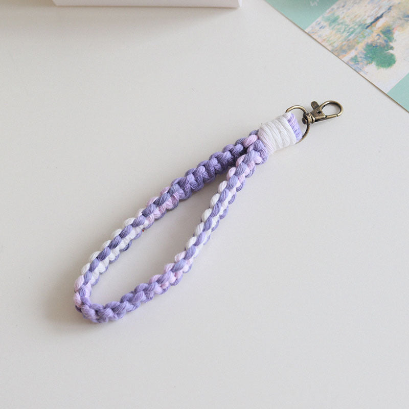 Wholesale Bohemian Gradient Color Braided Cotton Rope Wrist Strap Keychain
