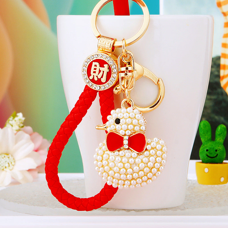 Wholesale Cute Crystal Studded Little Yellow Duck Car Keychain Bag Charm For Women Boutique Resale Decorative Accessory